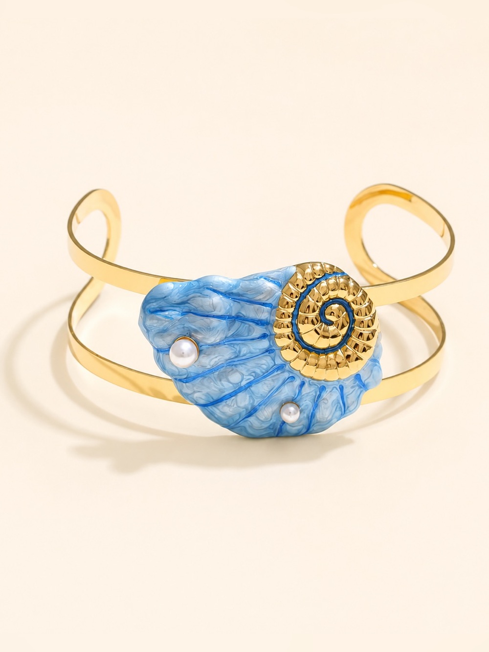 Ocean Blue Shell Gold Cuff Bracelet